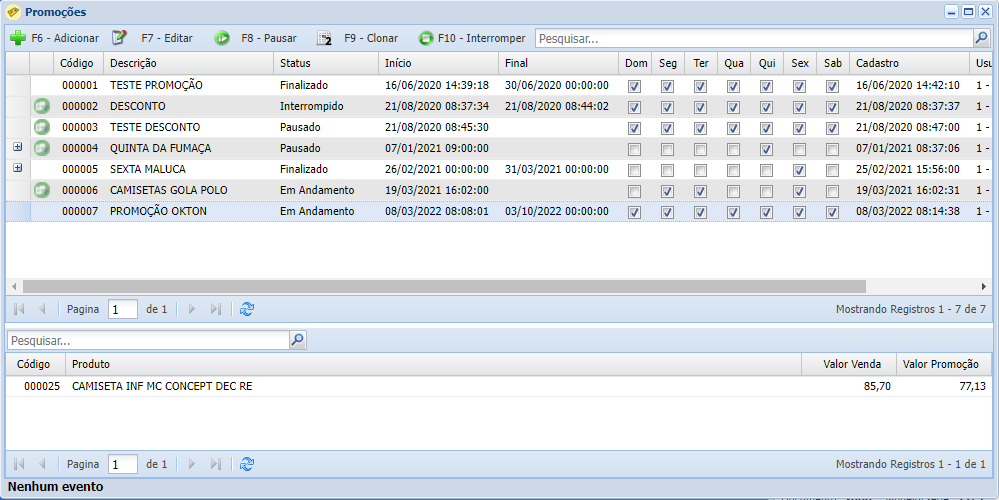 Sistema para controle de promo&ccedil;&otilde;es